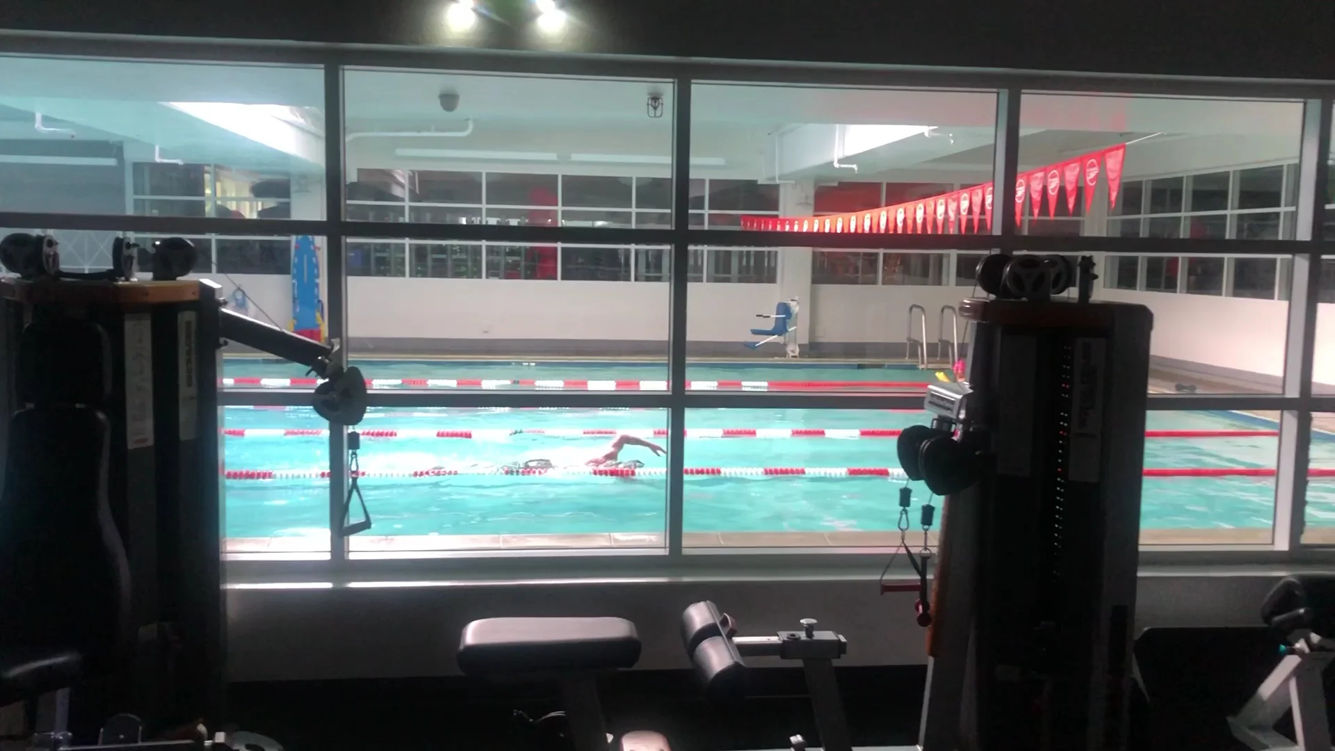 Gym interior with workout machines