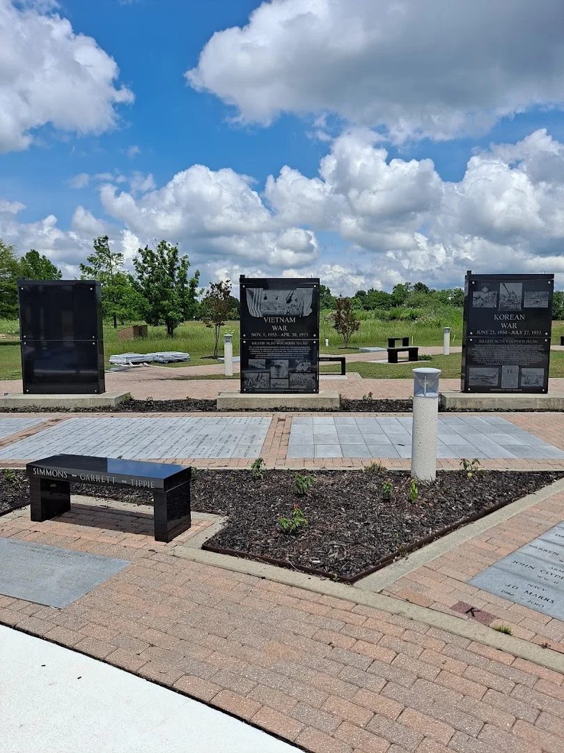 Veterans memorial with flags