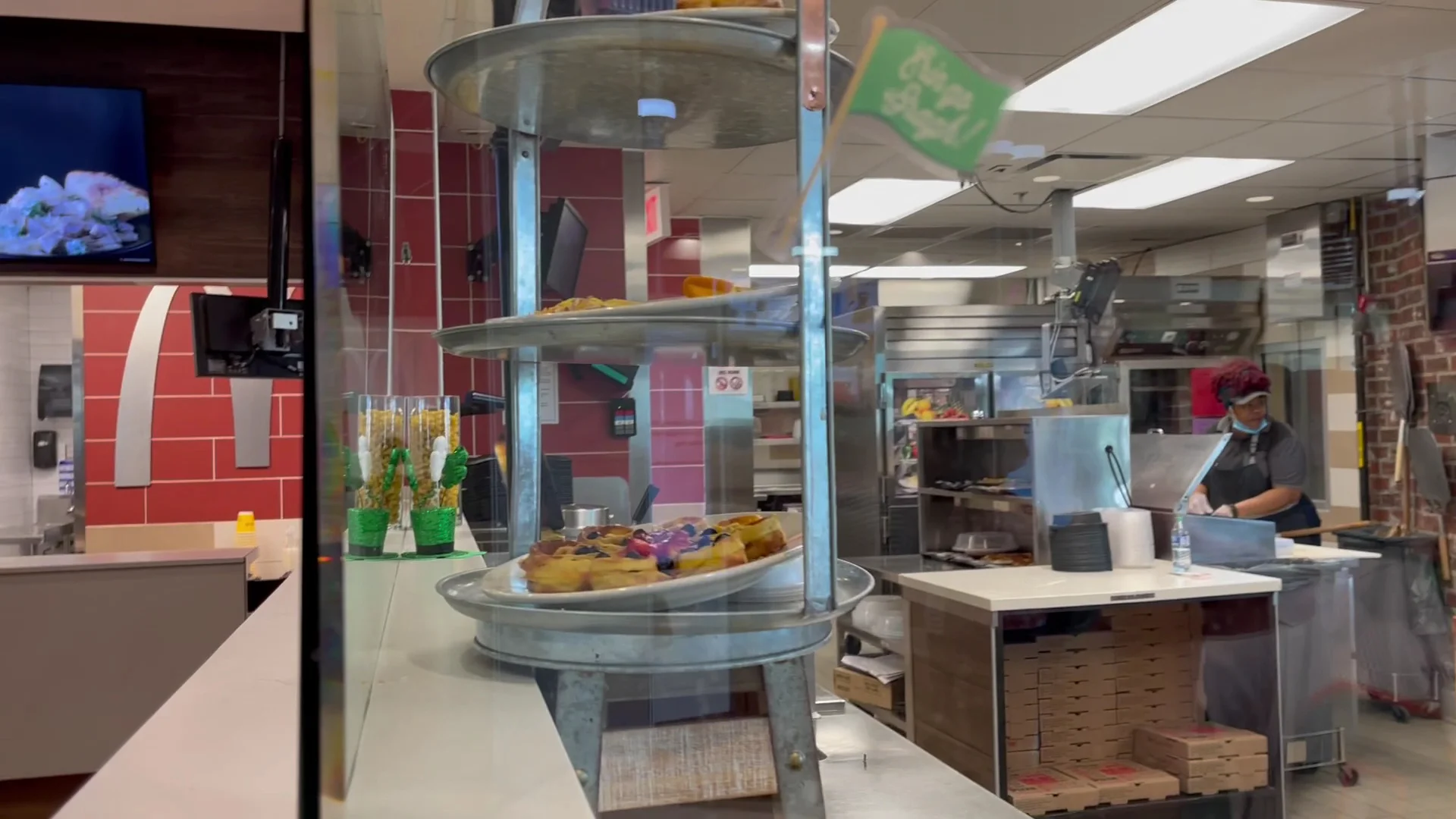 McDonald's interior with golden arches